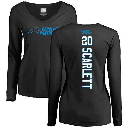 Carolina Panthers Black Women Jordan Scarlett Backer Slim Fit NFL Football #20 Long Sleeve T Shirt->women nfl jersey->Women Jersey